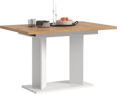 Eettafel Gustav - Uittrekbare tafel Keukentafel - Samen Eten - Dubbele zuil - 120-160 cm - Wit Artisan eiken
