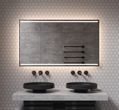 Schaere - Badkamerspiegel - Directe en Indirecte Verlichting - Spiegel Verwarming - Instelbare Lichtkleur - Dimfunctie - Mat Zwart Frame - 120x70 cm