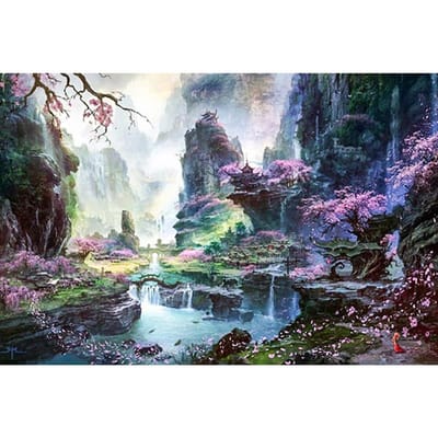 Peinture de diamant rond, motif de broderie, décoration de la maison, mosaïque de diamant, paysage fantastique 20X30CM gray