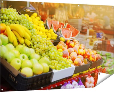 Gards Tuinposter Vers Fruit op de Markt - 150x100 cm - Tuindoek - Tuindecoratie - Wanddecoratie buiten - Tuinschilderij