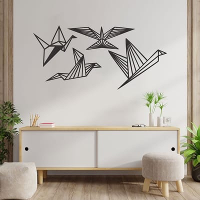 Geometrische Wanddecoratie - Vogels - Hout - Wall Art - Muurdecoratie - Zwart - 40 x 30 cm