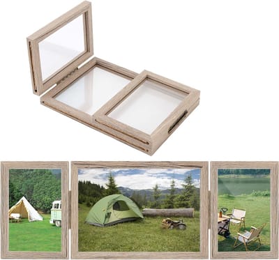2 stuks drievoudige opvouwbare fotolijst voor 3 foto's - Houtnerf afwerking, 180° scharnierend display, ideaal voor bruiloft, afstudeergeschenken en interieurdecoratie