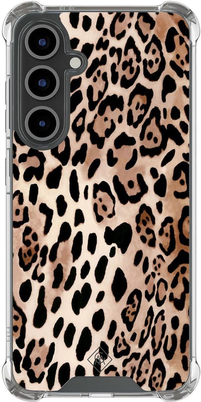 Casimoda® hoesje - Geschikt voor Samsung Galaxy S25 FE - Luipaard print bruin - Shockproof case - Extra sterk - TPU/polycarbonaat - Bruin/beige, Transparant