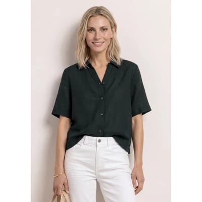 Overhemdblouse met korte mouwen in effen kleur