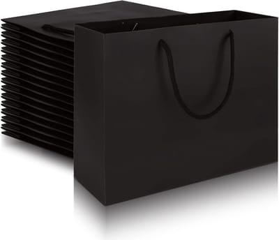 20 Zwarte Cadeauzakjes van Kraftpapier met Handvatten, 27x10x21 cm voor Cadeaus en Winkelen