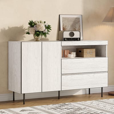 BLACKCOLORS Modern en minimalistisch dressoir, dubbele deur, dubbele lade, open planken, multifunctioneel opbergmeubel voor de woonkamer en eetkamer.