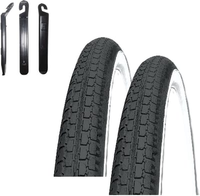2x Fietsbanden 28 Inch Zwart/Wit 47-622 (28 x 1.75) Inclusief Binnenbanden en Bandenlichter