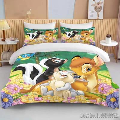 Bambi Bedrukt Zacht Beddengoed Set Dekbedovertrek Anime Dekbed Volwassen Kinderen Verjaardagscadeau Volledige Maat King Size Beddengoed Set US Full 200x229cm