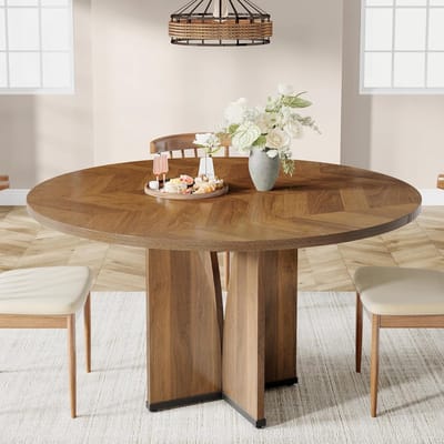 Tribesigns Ronde Eettafel Houten Keukentafel - 100 x 100 x 75 cm - Eettafel voor 4 personen - Boerderij Eettafel met Houten Tafelblad - Rustiek Bruin