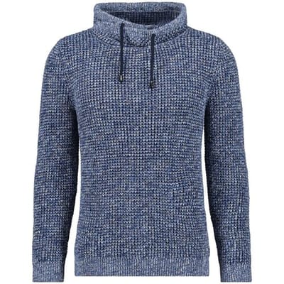 Ragman Trui Texture Knit Stand Up Maseltov Drawstring Collar Blauw-Grijs / male