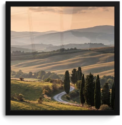 Poster in lijst - Fotolijst 40x40 cm - Posters - Toscaans - Landschap - Heuvels - Posterlijst zwart - Decoratie - Wanddecoratie woonkamer - Muurdecoratie slaapkamer