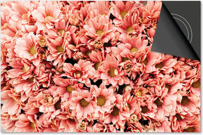 Inductie beschermer 60x60 - afdekplaat inductie mat - Dietrix Kookplaat beschermer - Exclusief - Flowers 3 - Margrietjes roze oranje