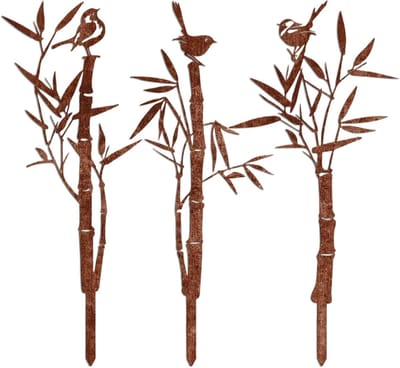 Tuinstekers met Vogels - Roestige Metalen Decoratie - Tuin Decoreren - Weerbestendig IJzer - 3 Stuks - Meerkleurig