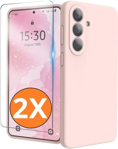 Hoesje geschikt voor Samsung Galaxy S26 5G Hoesje siliconen Licht Roze zacht siliconen hoesje TPU - met Samsung S26 Screenprotector - 2 stuks