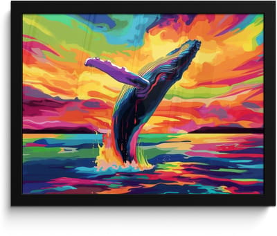 Poster in lijst - Fotolijst 40x30 cm - Posters - Zonsondergang - Walvis - Geschilderd - Kleurrijk - Posterlijst zwart - Decoratie - Wanddecoratie woonkamer - Muurdecoratie slaapkamer