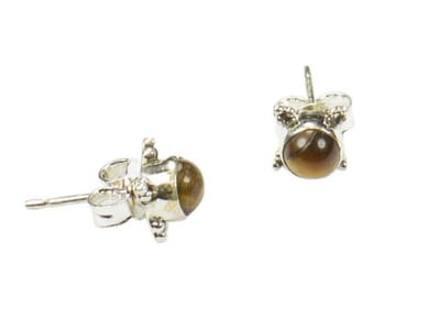 Zilveren knop oorbellen Tijgeroog 925 zilver