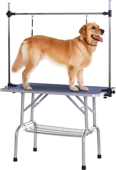Luxe Trimtafel – Voor Honden – Met Aanloopoptie Kat – In Hoogte Verstelbaar – Inklapbaar – Stevig Design – Blauw