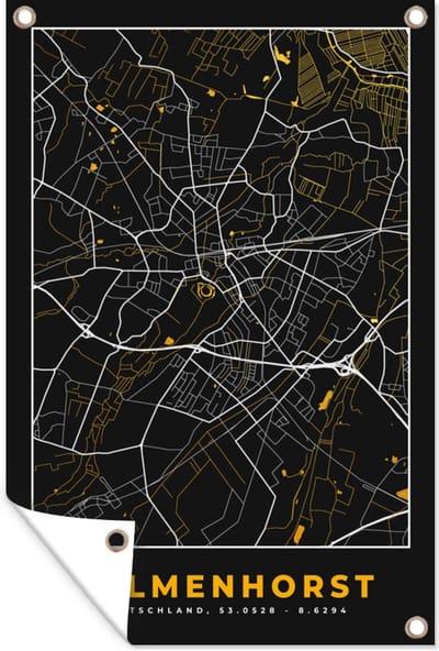 Muurdecoratie Delmenhorst - Goud - Stadskaart - Plattegrond - Kaart - Duitsland - 120x180 cm - Tuinposter - Tuindoek