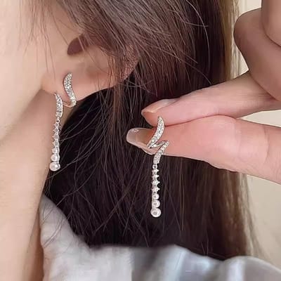 Boucle d'oreille longue à clou élégante pour femme Unique Spirale Super Scintillante Bijoux Boucles d'oreilles à pampilles perles simples mode black
