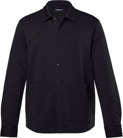 Men Plus - Heren - Jersey overshirt FLEXLASTIC® lange mouwen overhemd kentkraag - Zwart - Maat 4XL