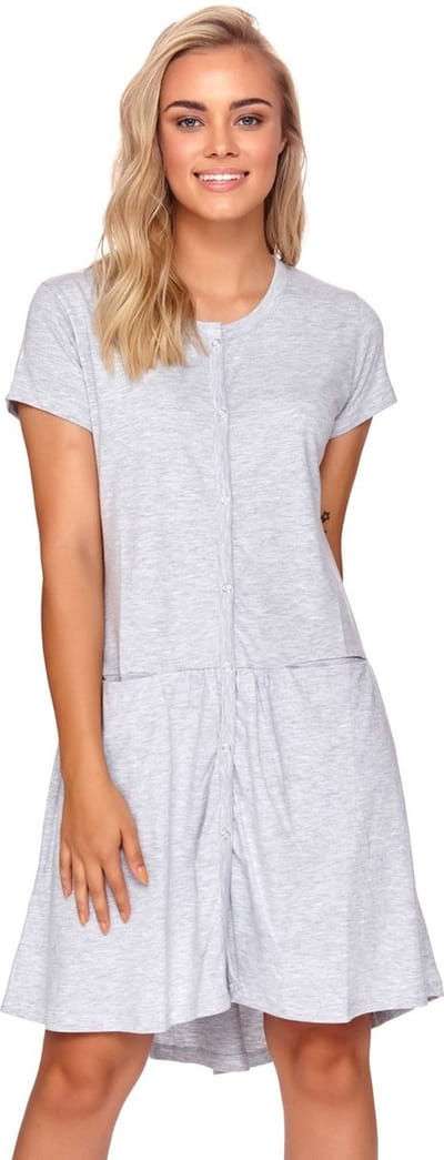 Doctor Nap Katoenen Nachthemd met Knoopjes Borstvoeding Bevallingsjurk TCB.9445 Grey Melange 36 / S