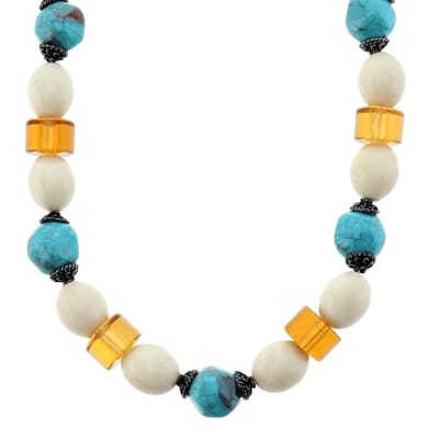 Behave® Korte Ketting - Turquoise en Bruine Kralen - Nikkelvrij - 39 cm