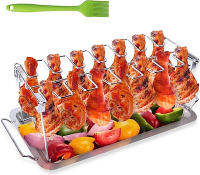Kippenpoot Houder - Grill Rek - Barbecue Accessoire - Ruimte voor 14 Poten - Inclusief Lekbak - Zwart