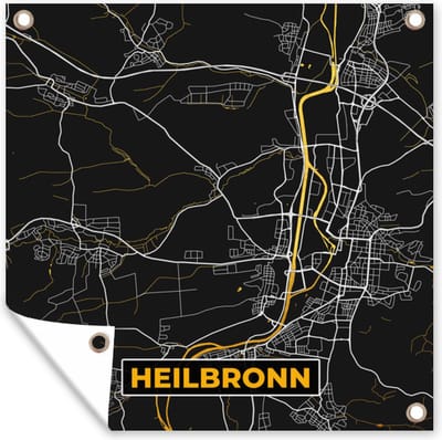 Tuin poster Heilbronn - Stadskaart - Kaart - Plattegrond - Duitsland - Goud - 200x200 cm - Tuindoek