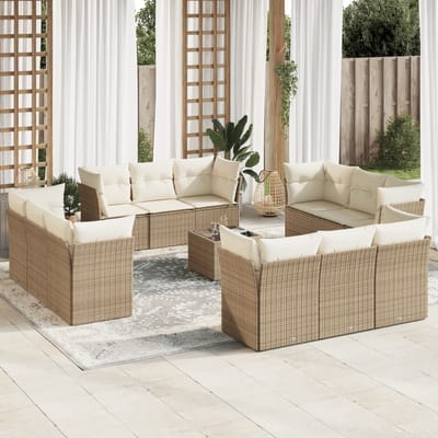 vidaXL - 13-delige - Loungeset - met - kussens - poly - rattan - beige