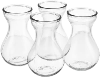 Dailygoods- Glazen Vaas Set van 4 - Transparant - Hyacint Vaas - Plantenpot - Decoratieve Vaas - Hoogwaardig Glas - 14x8 cm - Bloemenvaas
