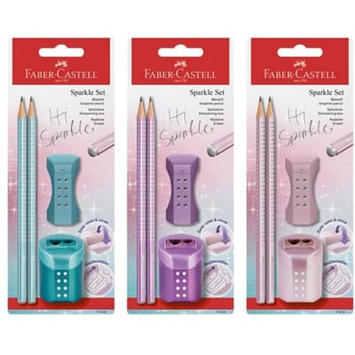 Faber Castell potlodenset - Sparkle Cosmic - 2 grafietpotloden - met gum en puntenslijper - op blisterverpakking - 1 set - FC-118282