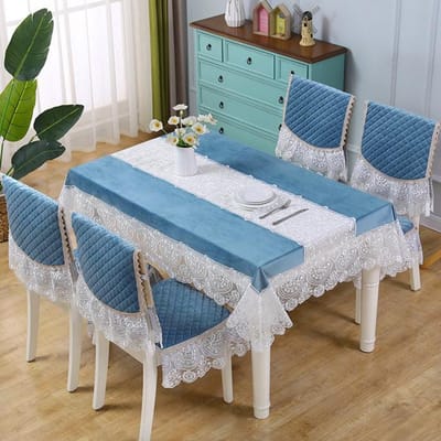 Europese Fluwelen Tafelkleed Elegante Eettafelkleden Rechthoekig Borduurwerk Kant Tafelkleed Verjaardag Bruiloft Feest Decor Zacht 90x90cm-Square blauw