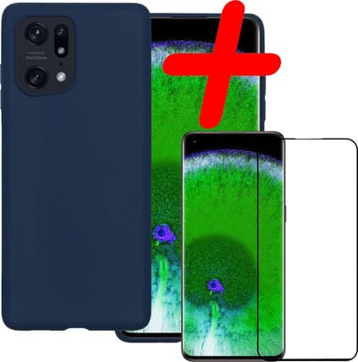 Hoesje Met Screenprotector - Geschikt voor OPPO Find X5 - Sterk & Shockproof - Back Cover - Siliconen Case - Telefoon Hoes - Donkerblauw