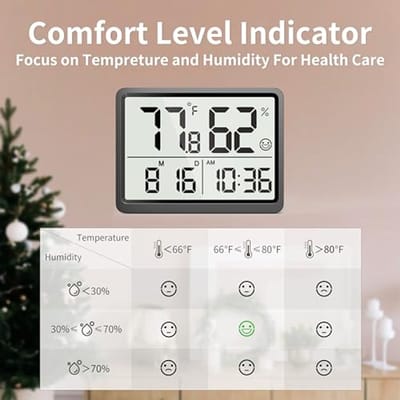 Digitale thermometer en hygrometer voor binnen met grote LCD-cijfers