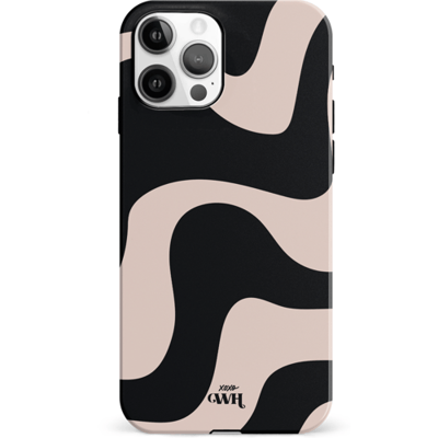 xoxo Wildhearts telefoonhoesje geschikt voor iPhone 11 Pro - Ride With Me - Double Layer - Beschermhoes met golvend patroon - Luxe hard case - zwart en beige
