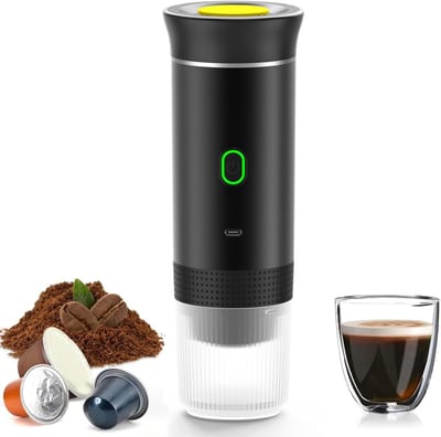 Draagbaar Koffiezetapparaat - 60ml - Capsule Koffie - 12V 6A 72W - Gemalen Koffie - Oplaadbaar - Cups - Auto en Camping - Snelle Verwarming voor Kantoor, Reizen, Camping, Thuis - Zwart