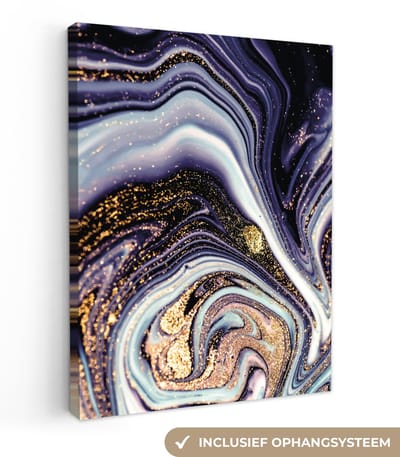Canvas schilderij 30x40 cm - Wanddecoratie Marmer - Paars - Luxe - Marmerlook - Glitter - Muurdecoratie woonkamer - Slaapkamer decoratie - Kamer accessoires - Schilderijen op canvas