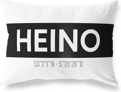 Tuinkussen HEINO - OVERIJSSEL met coördinaten - Buitenkussen - Bootkussen - Weerbestendig - Jouw Plaats - Studio216 - Modern - Zwart-Wit - 50x30cm