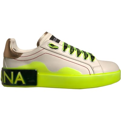 Dolce & Gabbana Witte Gele Portofino Leren Sneakerschoenen