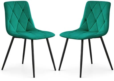 Set van 2 Eetkamerstoelen MILO / Gestoffeerde Stoelen / Fluwelen Stoelen en Metalen Poten / Flesgroen met zwarte benen