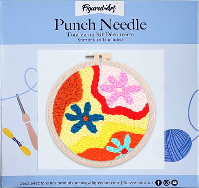 Figured'Art Punch Needle Kit voor Volwassenen en Kinderen - Bloemen in de herfst - Perfect voor Beginners. Compleet klaar-om-te-borduren set, maat 20x20 cm met ronde frame