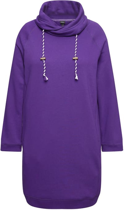 Ulla Popken - Dames - Sweatjurk opstaande kraag lange mouw zakken - Donker violet - Maat 46+