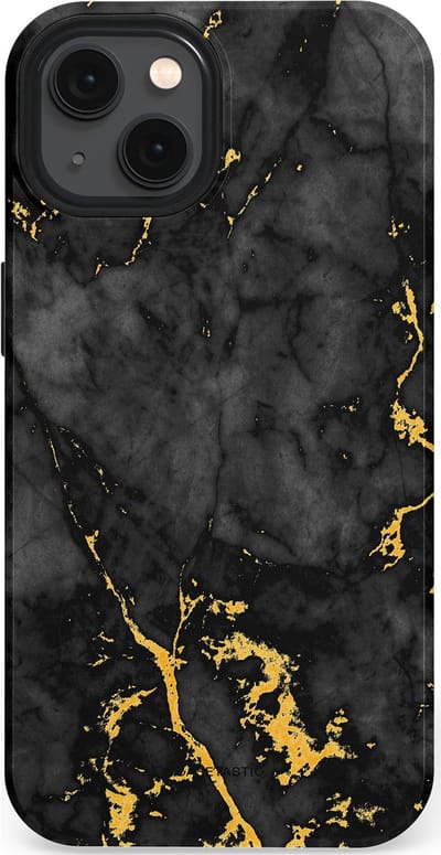 Casetastic hoesje geschikt voor Apple iPhone 13 - MagSafe - Dubbellaagse bescherming - Zwarte Marmer Goud - Fashion Case - Zwart Goud