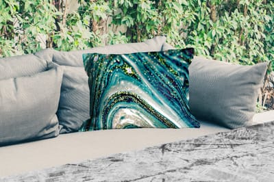 Buitenkussens - Tuin - Marmerlook - Luxe - Goud - Turquoise - Glitter - 50x30 cm