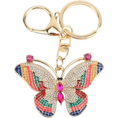 Porte-clés Papillon Strass Étincelants Mignon Coloré Alliage de Zinc Papillon Porte-clés pour Sacs à Main rose