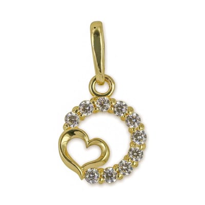 New Bling 9NBSAM-G210472 Gouden Hanger - Dames - Hartje - Cirkel - Zirkonia - 7,4 mm Doorsnee - 14 Karaat - Goud