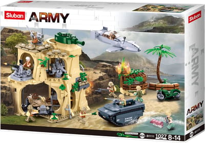 Sluban Army WWII De Slag om Iwo Jima bouwspeelgoed – Constructiespeelgoed modelbouw – bouwdoos met 1107 bouwstenen – M38-B1111 vanaf 8 jaar