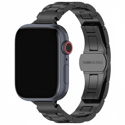 Titanium bandje - geschikt voor Apple Watch 1/2/3/4/5/6/7/8/9/10/11/ SE (1,2,3) met maat 38 mm / 40 mm / 41 mm en 42 mm (Watch 10/11) - smalle schakelband - zwart
