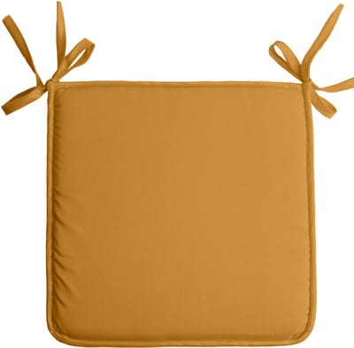 Stof Textile Home stoelkussens - okergeel - 38 x 38 x 3 cm - voor binnen - touwtjes sluiting - zitkussens plat - vierkant