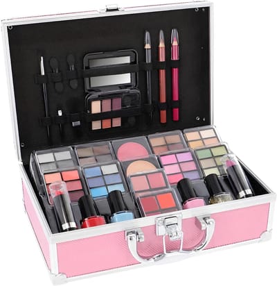 AHD® Make Up Koffer - Make Up Set - Make Up Koffer Meisjes - Make Up Koffer Met Inhoud - Roze/Zwart - 17cm x 25cm x 9cm
